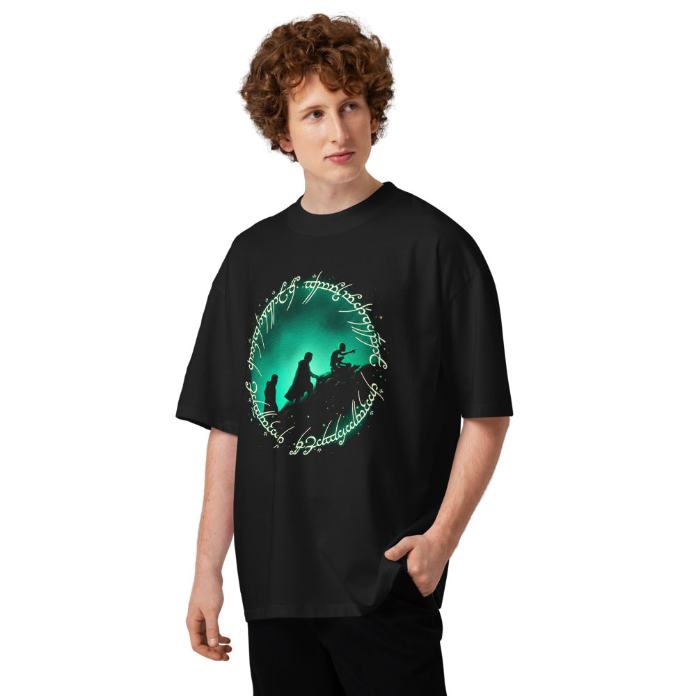 Oversize Frodo Sam Gollum One Ring Script Green Glow - Modelo masculino