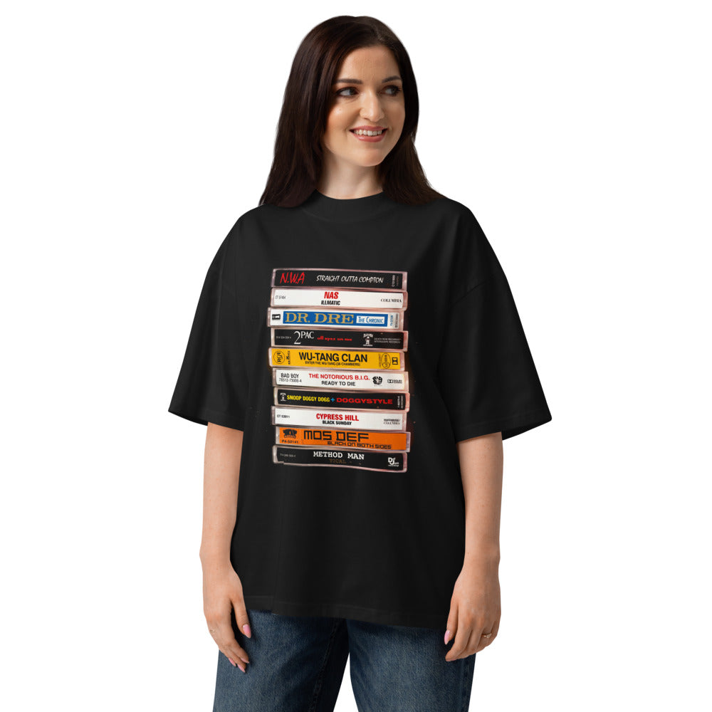 Oversize Hip Hop Cassette Stack NWA 2Pac Wu-Tang - Modelo femenina