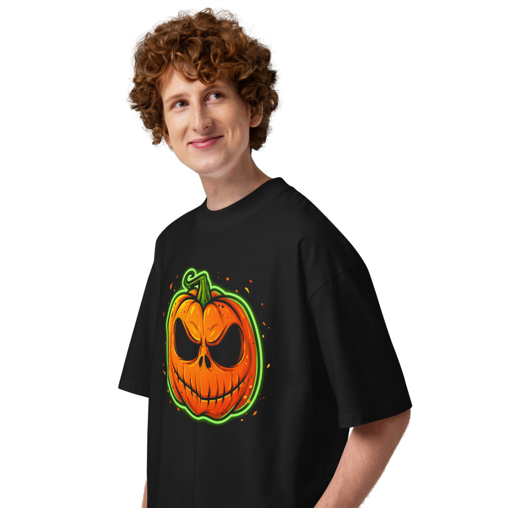 Oversize Neon Green Skull Jack O Lantern - Modelo masculino lateral