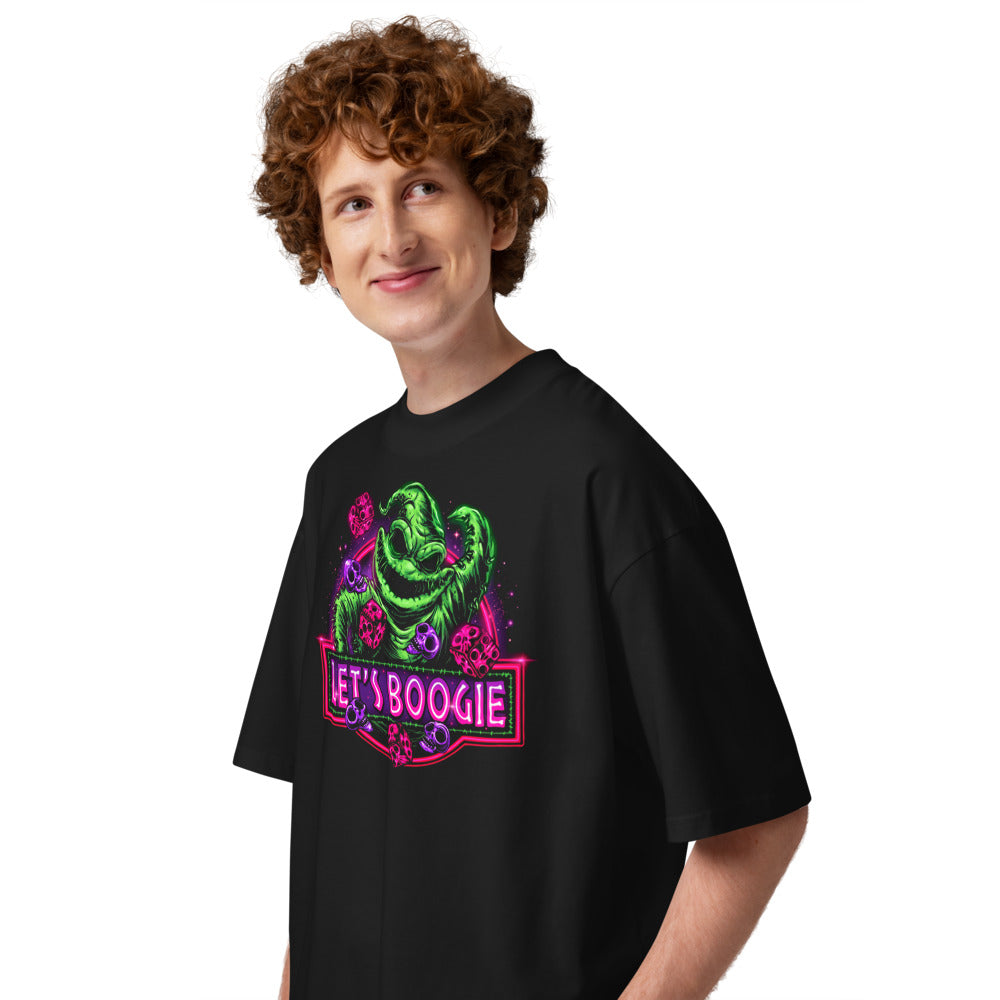 Oversize Oogie Boogie Lets Boogie Neon Dice - Modelo masculino lateral