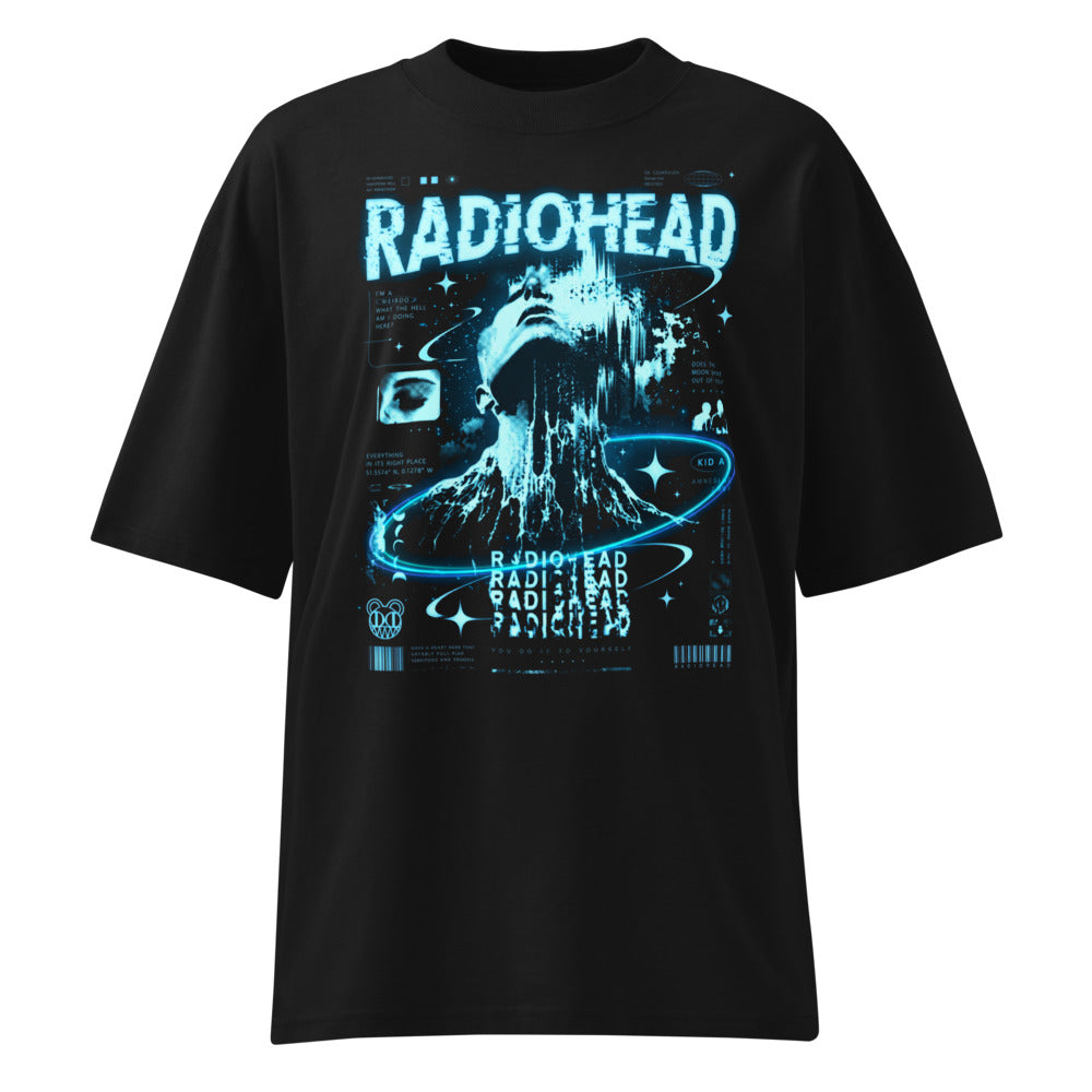 Oversize Radiohead Kid A Cyan Glitch Face - Frente fantasma