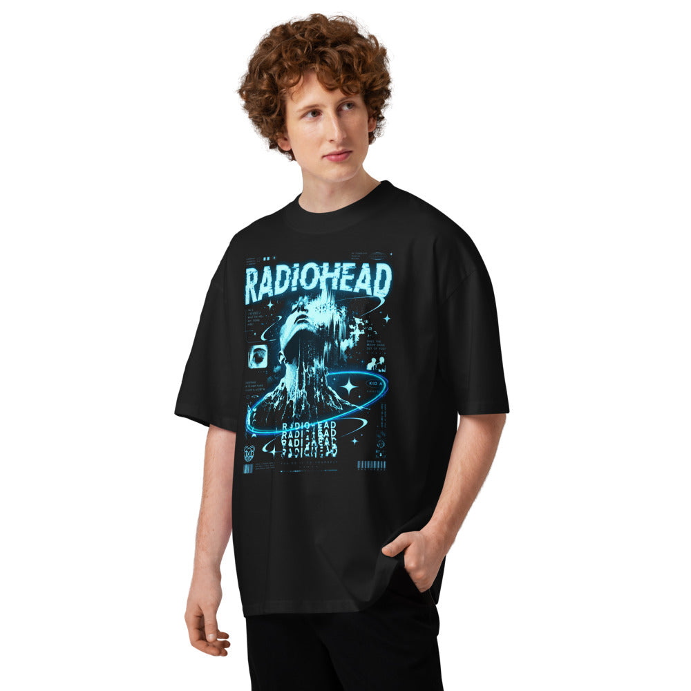 Oversize Radiohead Kid A Cyan Glitch Face - Modelo masculino