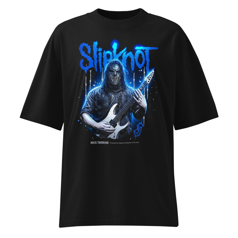 Oversize Slipknot Blue Neon Mask White Guitar - Frente fantasma