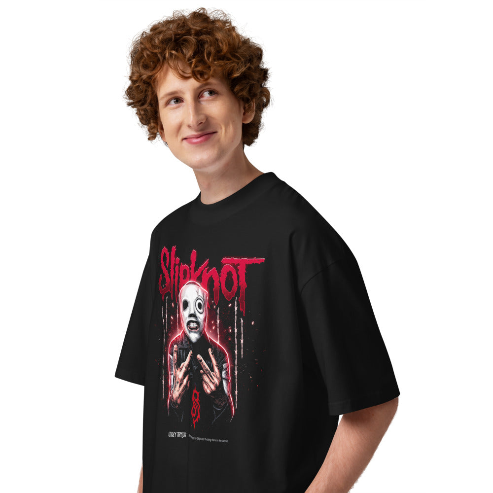 Oversize Slipknot White Mask Barbed Wire - Modelo masculino lateral