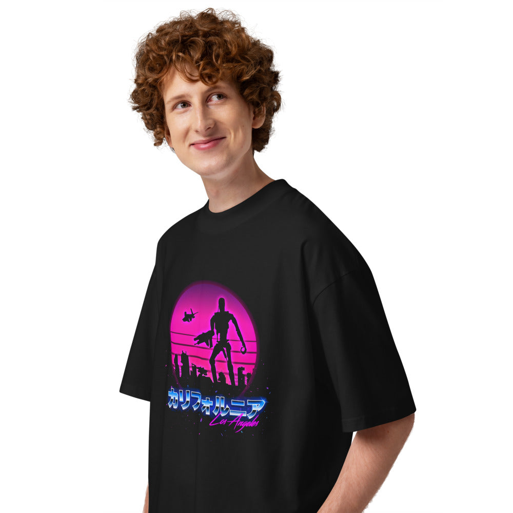 Oversize Terminator Los Angeles Synthwave Endoskeleton - Modelo masculino lateral