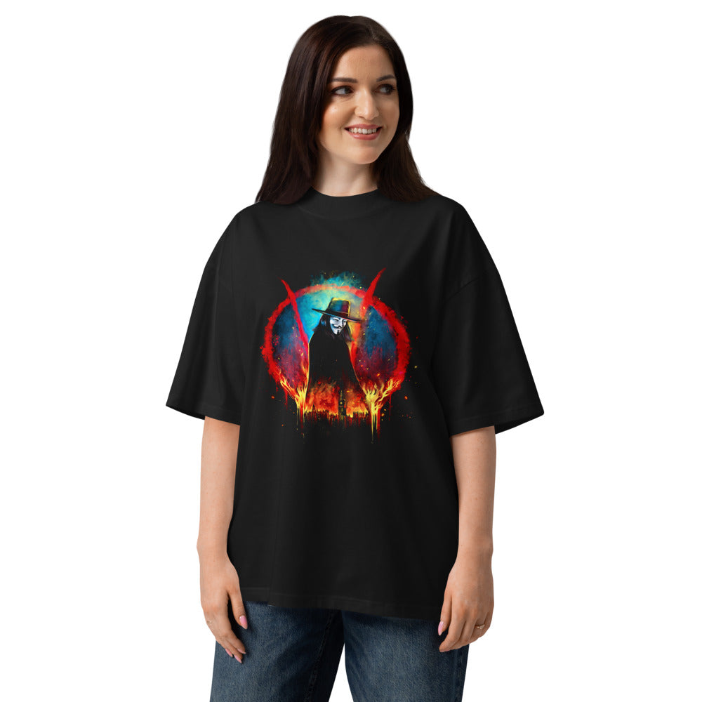 Oversize V For Vendetta Burning Big Ben Red V - Modelo femenina