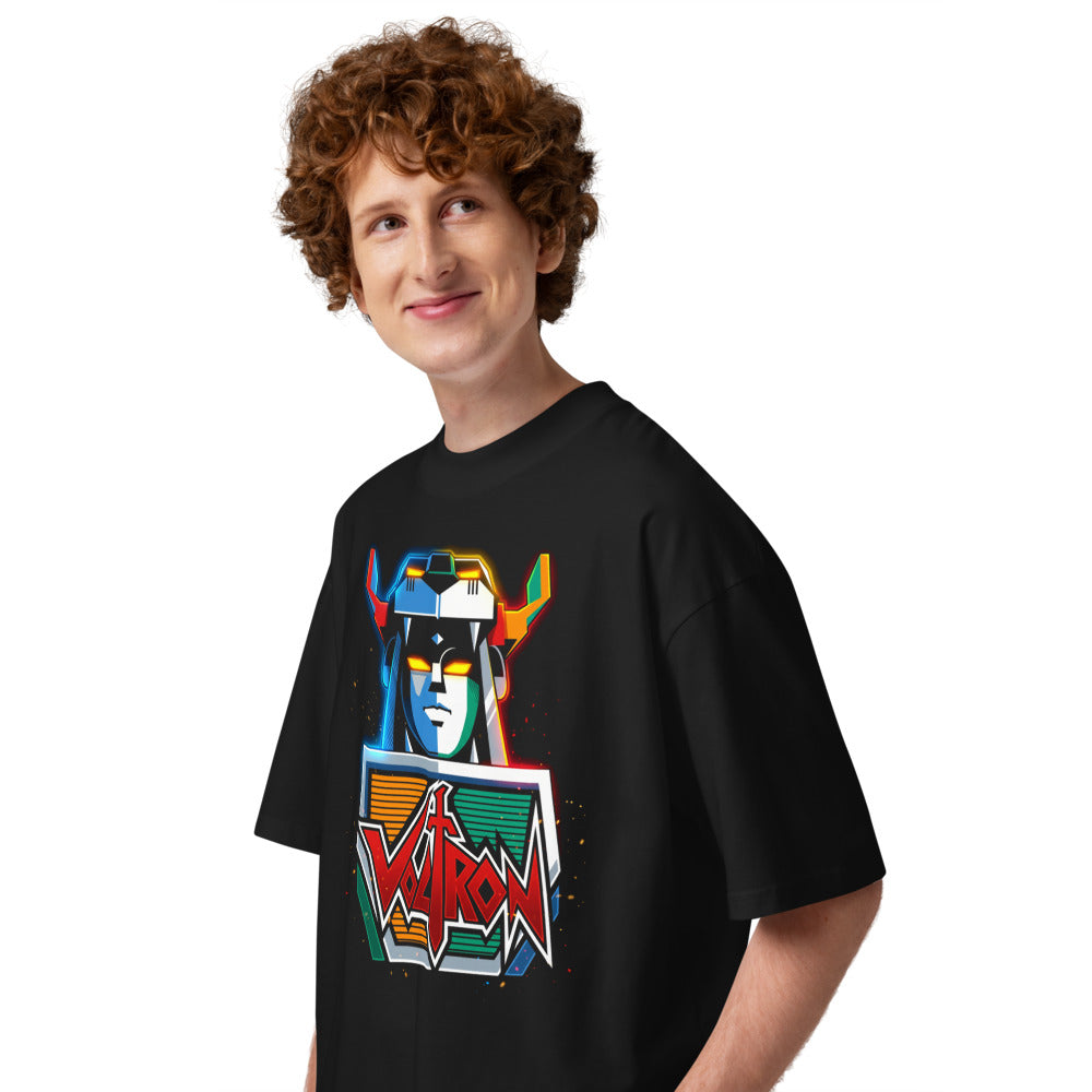 Oversize Voltron Neon Robot Head Yellow Eyes - Modelo masculino lateral