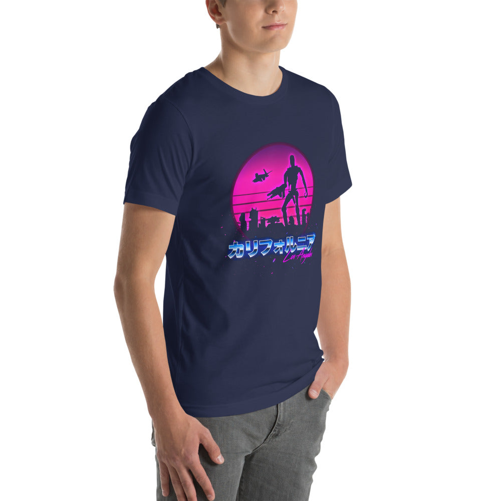 Playera Terminator Los Angeles Synthwave Endoskeleton - Modelo masculino lateral