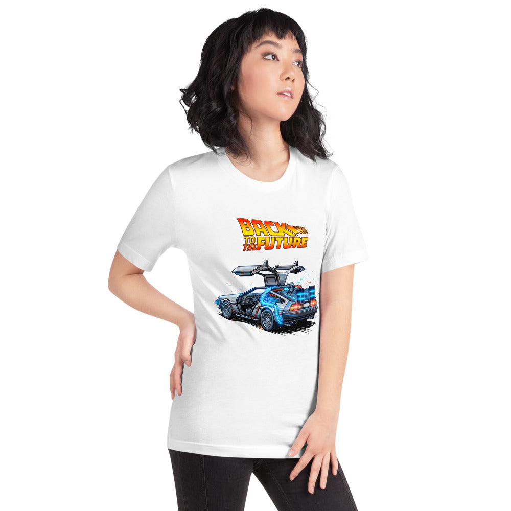 Playera Back To The Future DeLorean Blue Glow - Modelo femenina