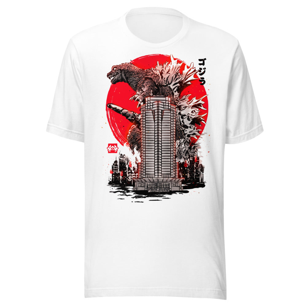 Playera Godzilla Sumi-e Red Sun Skyscraper - Frente grande