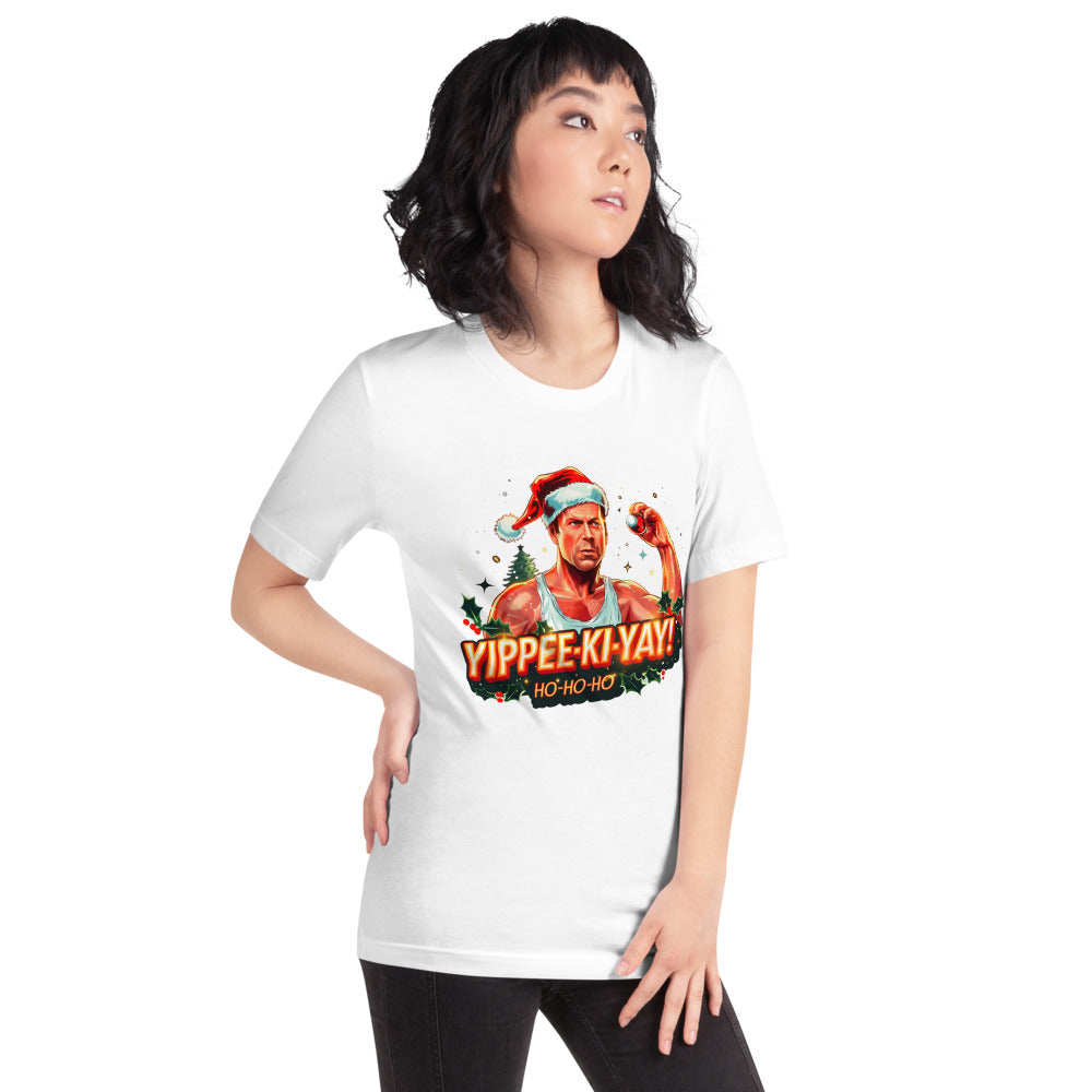 Playera Yippee Ki Yay Ho Ho Ho Santa Hat - Modelo femenina