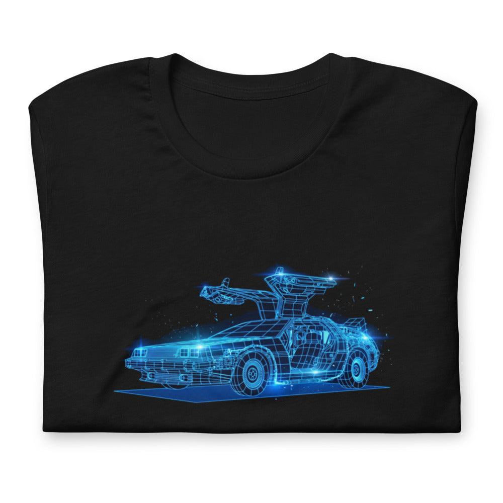 Playera Back To The Future DeLorean Neon Wireframe - Doblado