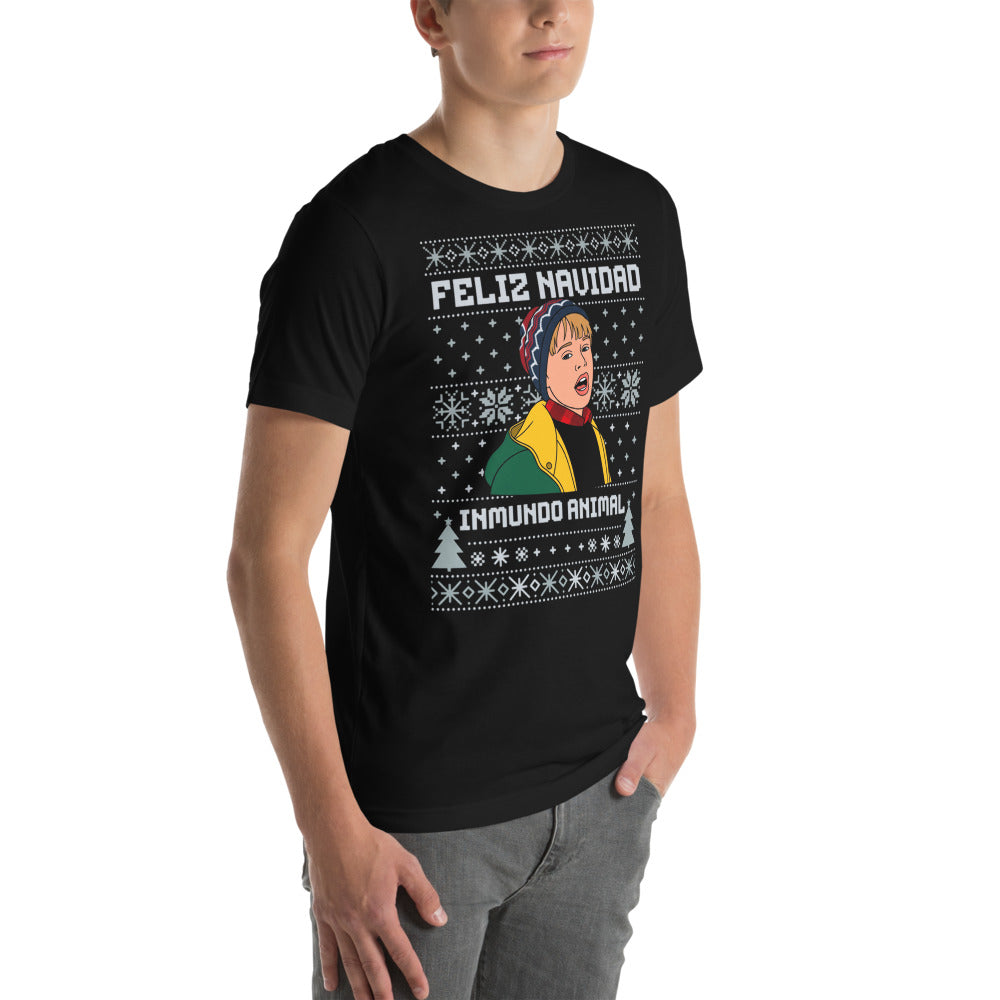 Playera Feliz Navidad Inmundo Animal Suéter Feo - Modelo masculino lateral