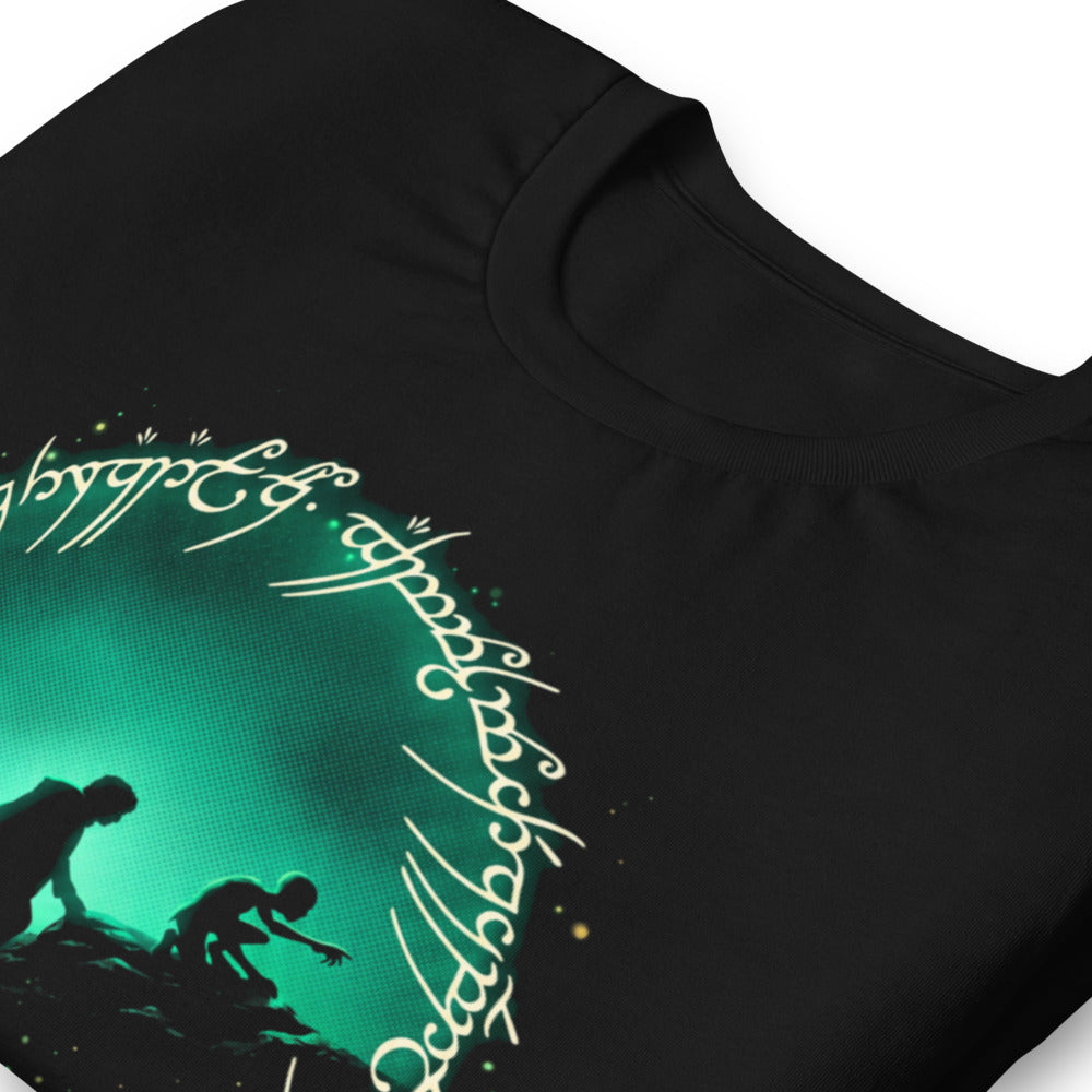 Playera Frodo Sam Gollum One Ring Script Green Glow - Doblado zoom