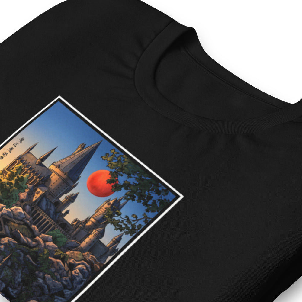 Ghibli Castle Cliffs Red Moon - Doblado zoom