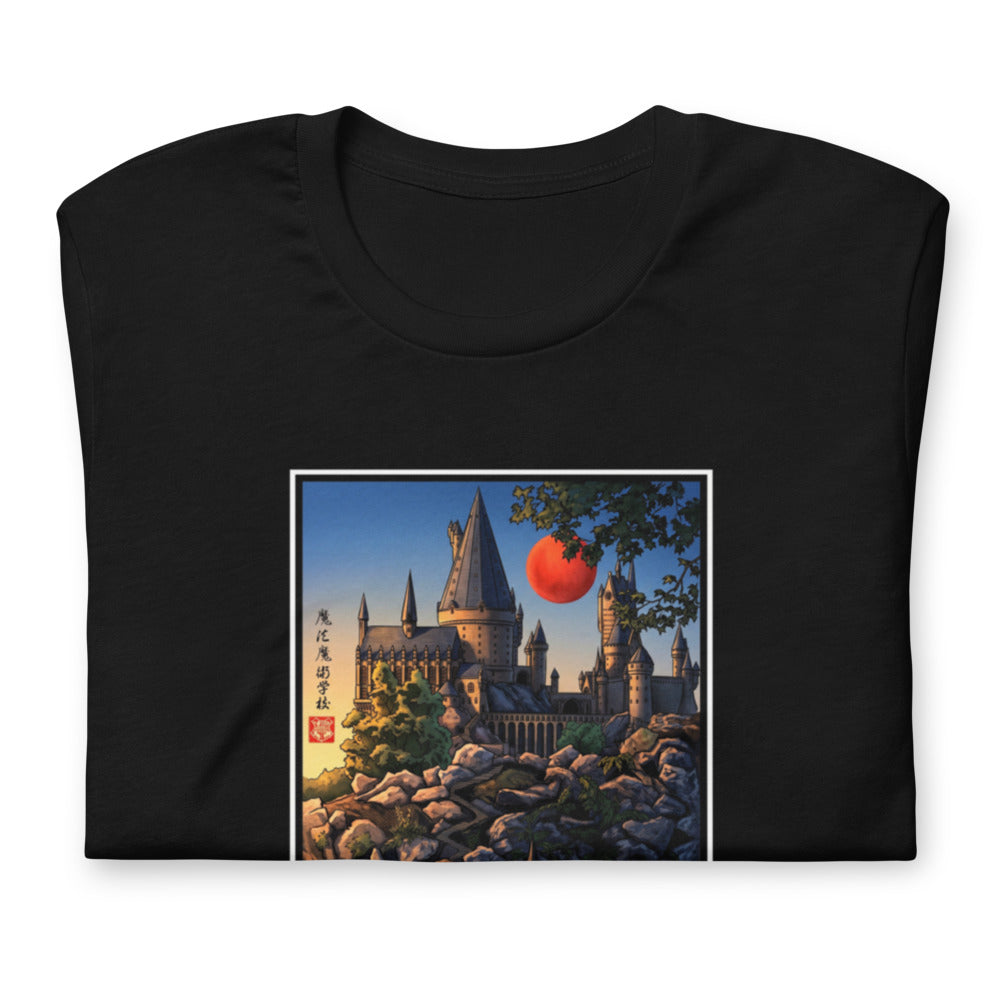 Ghibli Castle Cliffs Red Moon - Doblado