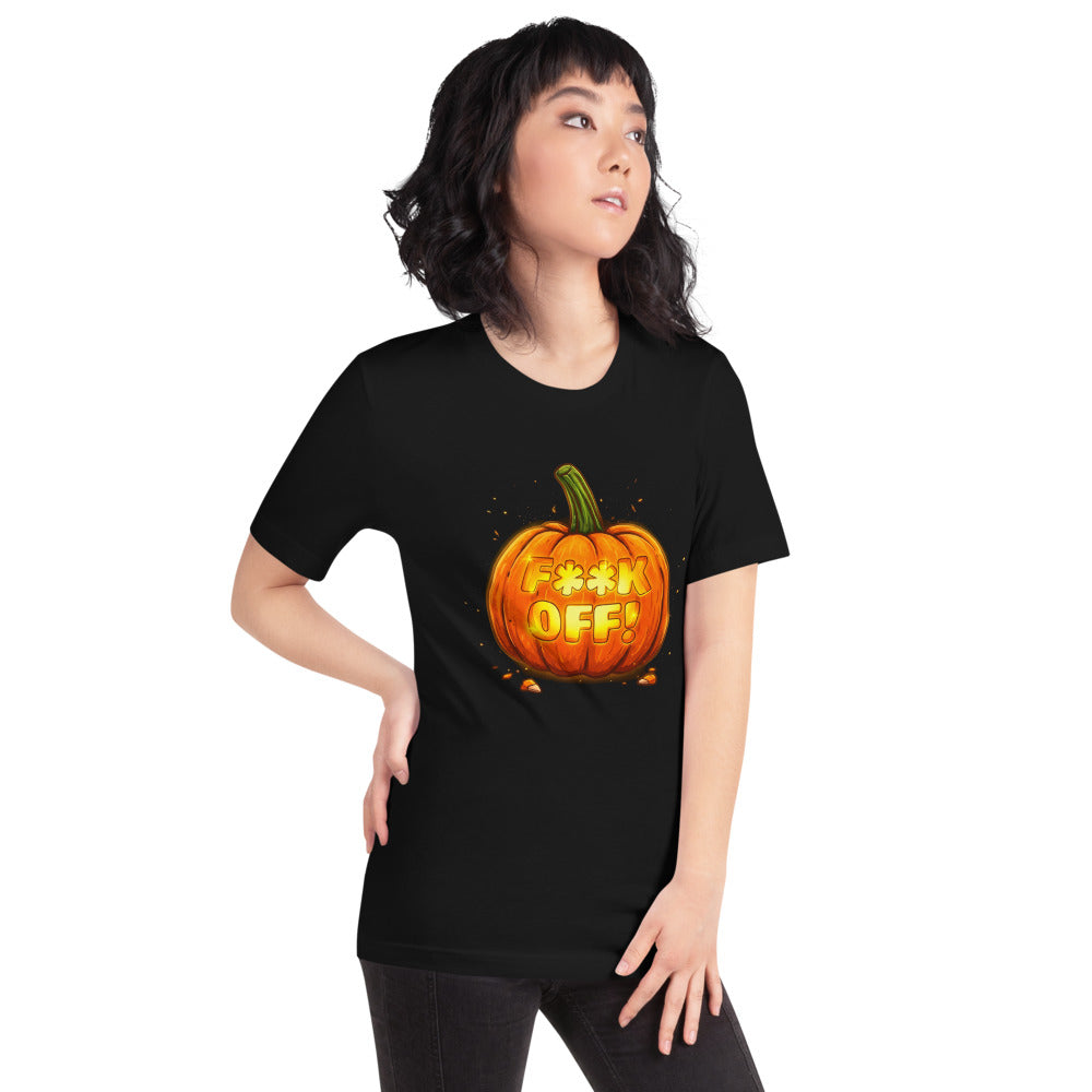 Playera Glowing Jack O Lantern Halloween Humor - Modelo femenina