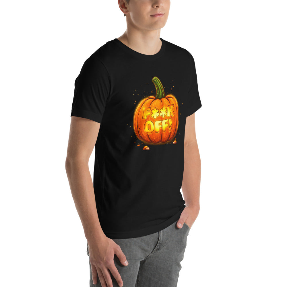 Playera Glowing Jack O Lantern Halloween Humor - Modelo masculino lateral