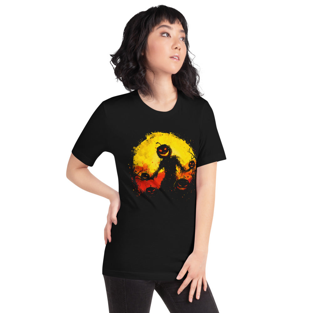 Playera Halloween Pumpkin Scarecrow Moon - Modelo femenina