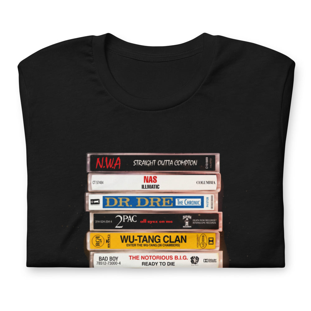 Playera Hip Hop Cassette Stack NWA 2Pac Wu-Tang - Doblado