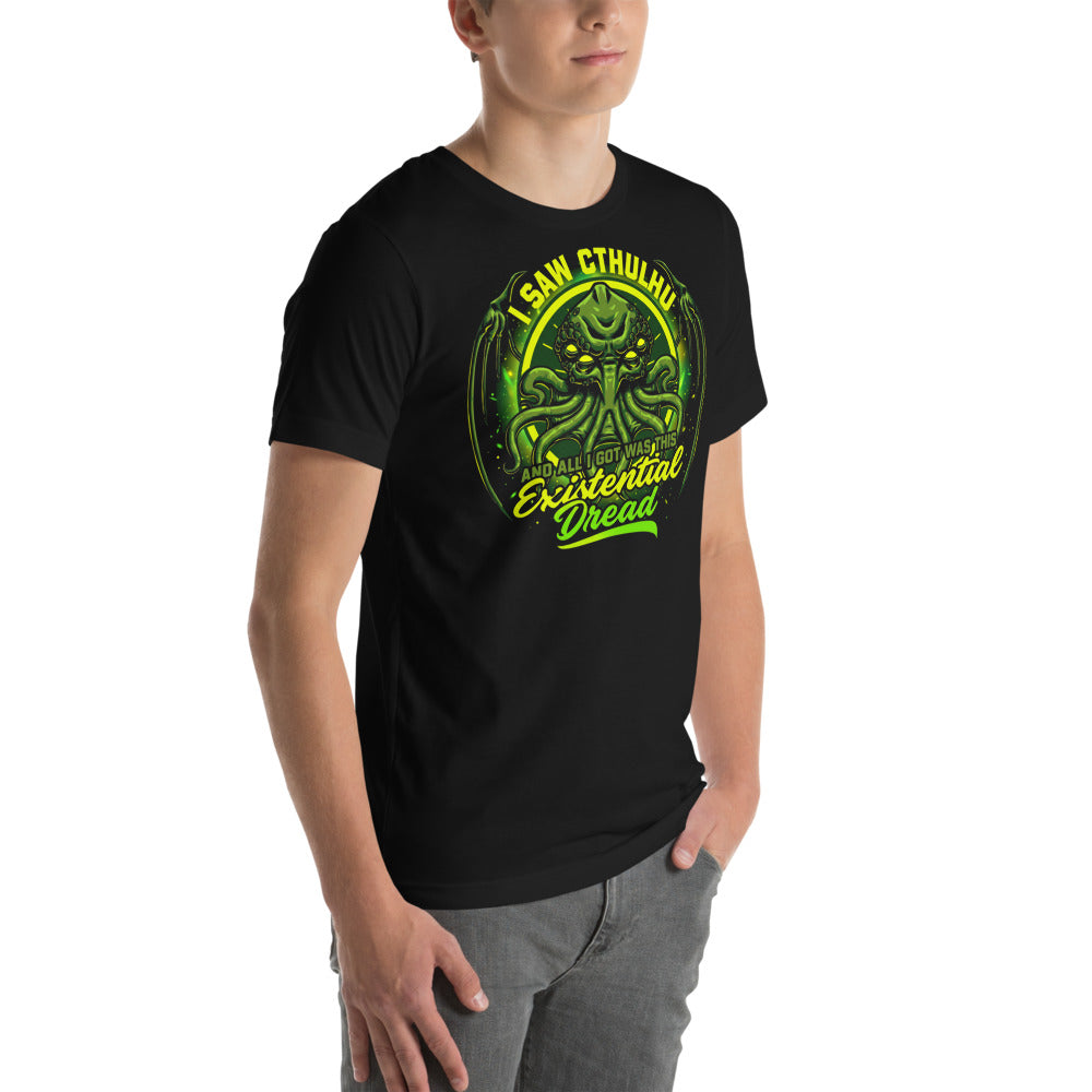 Playera I Saw Cthulhu And All I Got Was This Existential Dread - Modelo masculino lateral