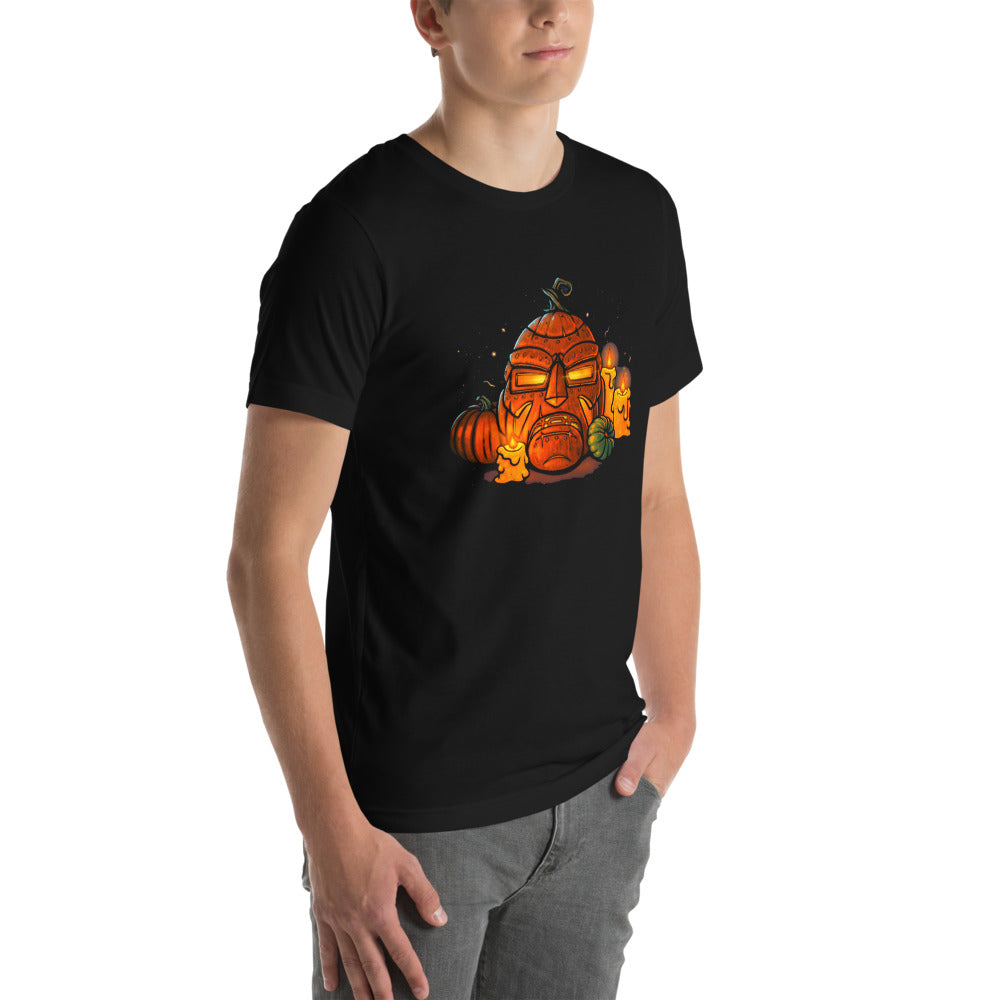 Playera Iron Mask Jack O Lantern Candles - Modelo masculino lateral
