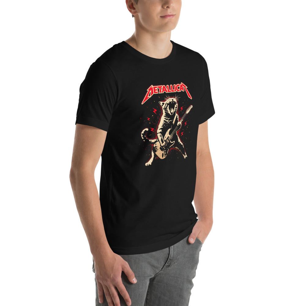 Playera Metallicat Screaming Cat Electric Guitar - Modelo masculino lateral