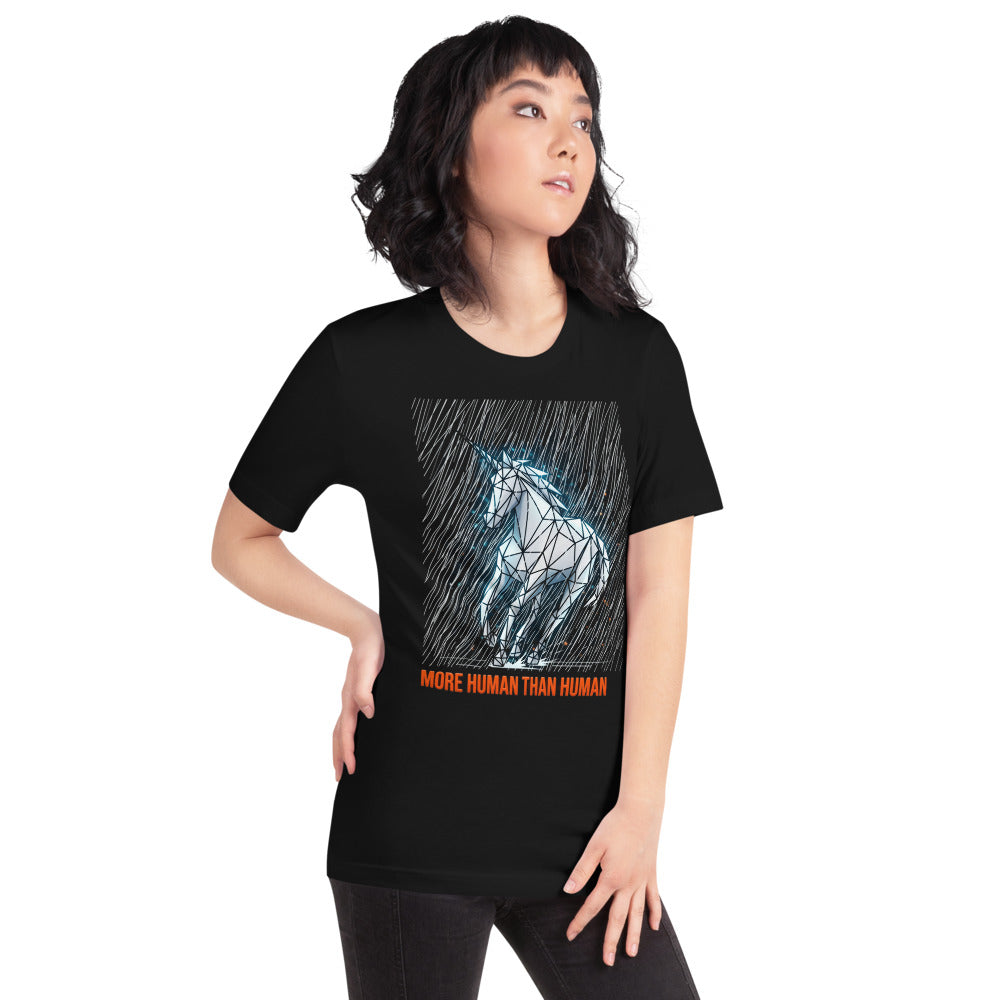 Playera More Human Than Human Geometric Unicorn - Modelo femenina