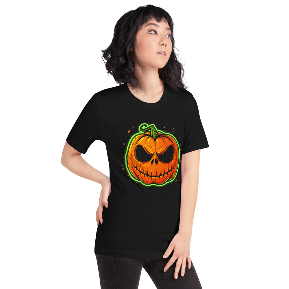 Playera Neon Green Skull Jack O Lantern - Modelo femenina