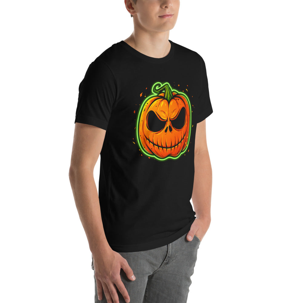 Playera Neon Green Skull Jack O Lantern - Modelo masculino lateral