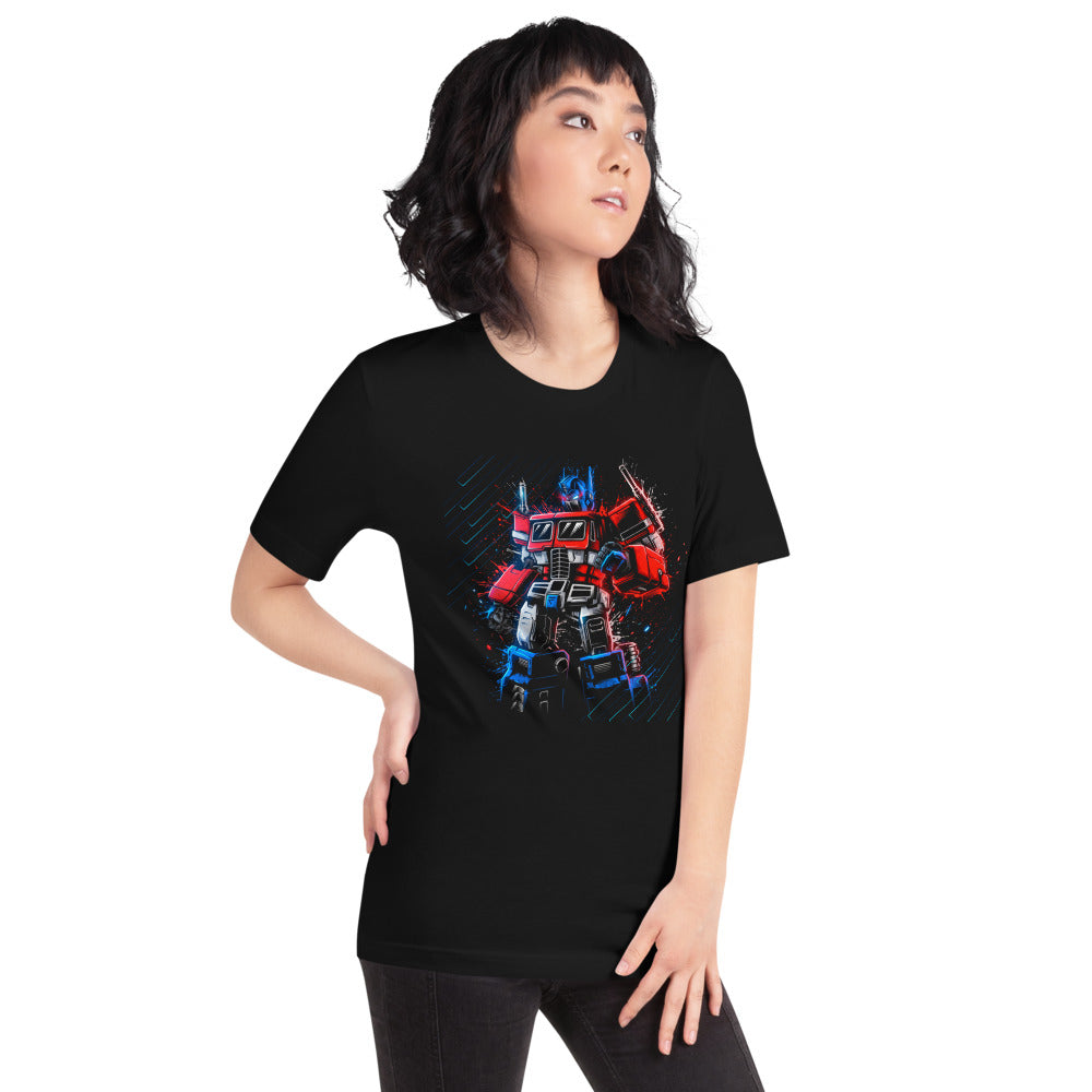 Playera Optimus Prime Neon Paint Splatter - Modelo femenina