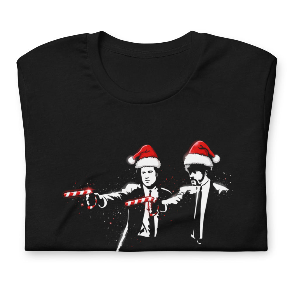 Playera Pulp Fiction Santa Hats Candy Canes - Doblado
