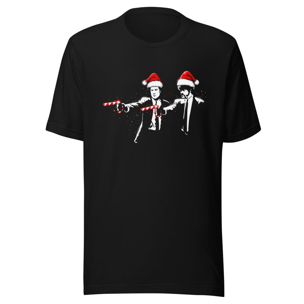 Playera Pulp Fiction Santa Hats Candy Canes - Frente grande