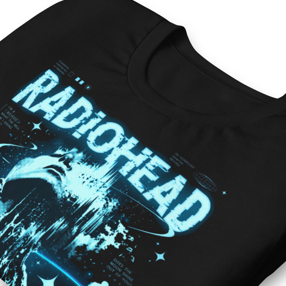 Playera Radiohead Kid A Cyan Glitch Face - Doblado zoom