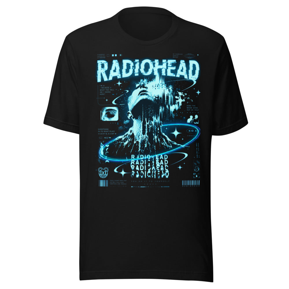 Playera Radiohead Kid A Cyan Glitch Face - Frente grande