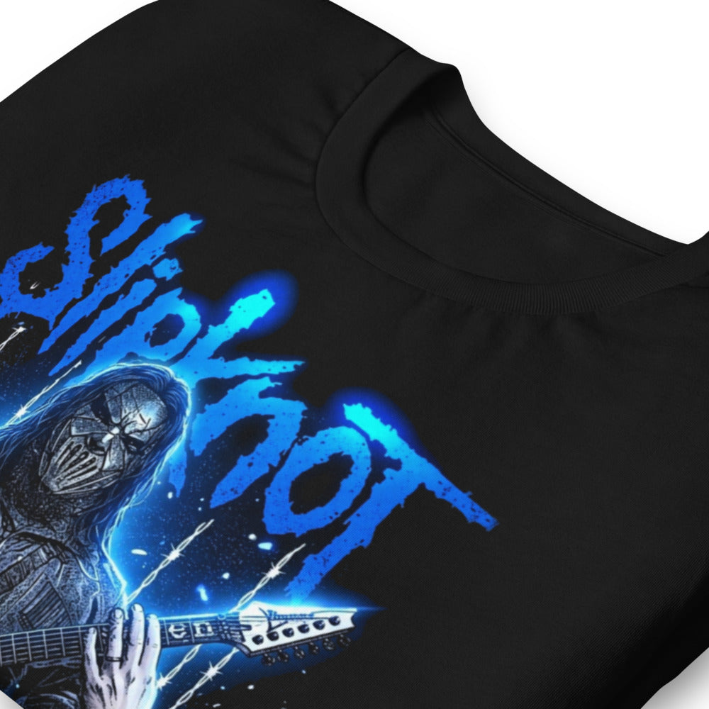 Playera Slipknot Blue Neon Mask White Guitar - Doblado zoom