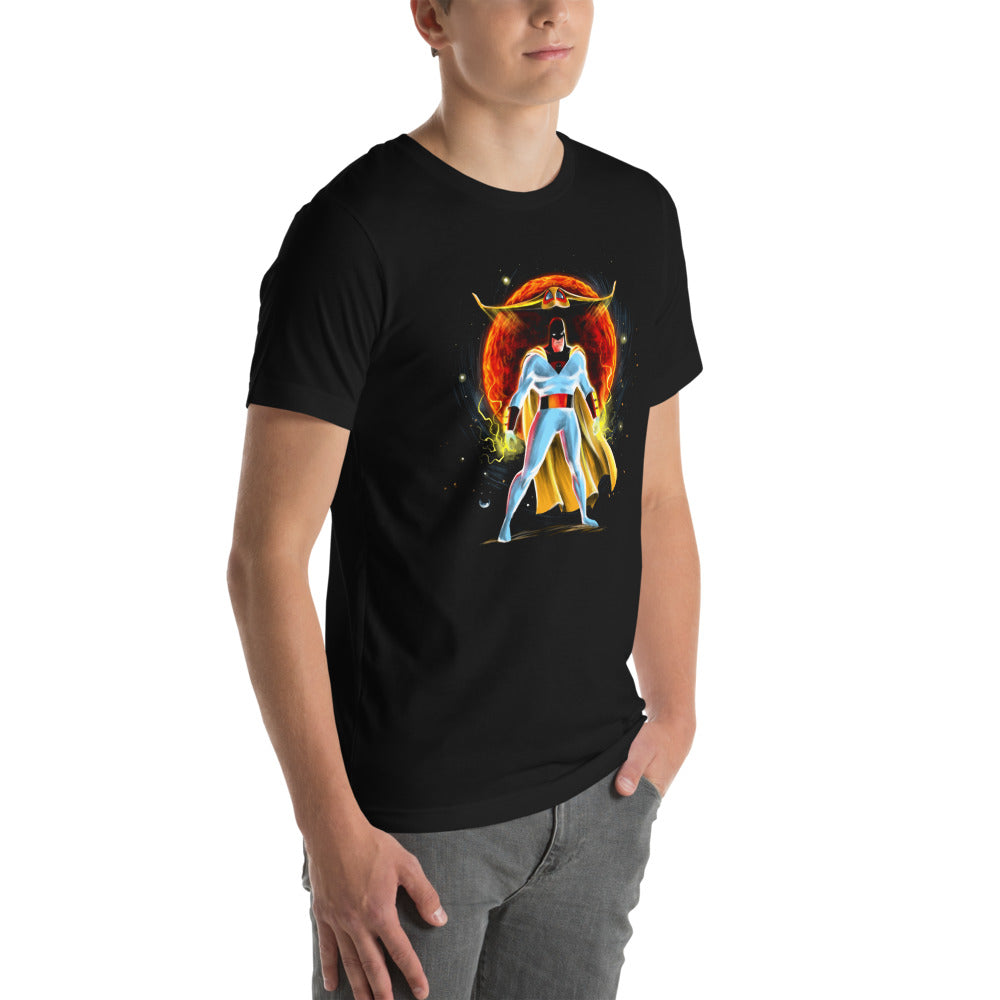 Playera Space Ghost Red Sun Cosmic - Modelo masculino lateral