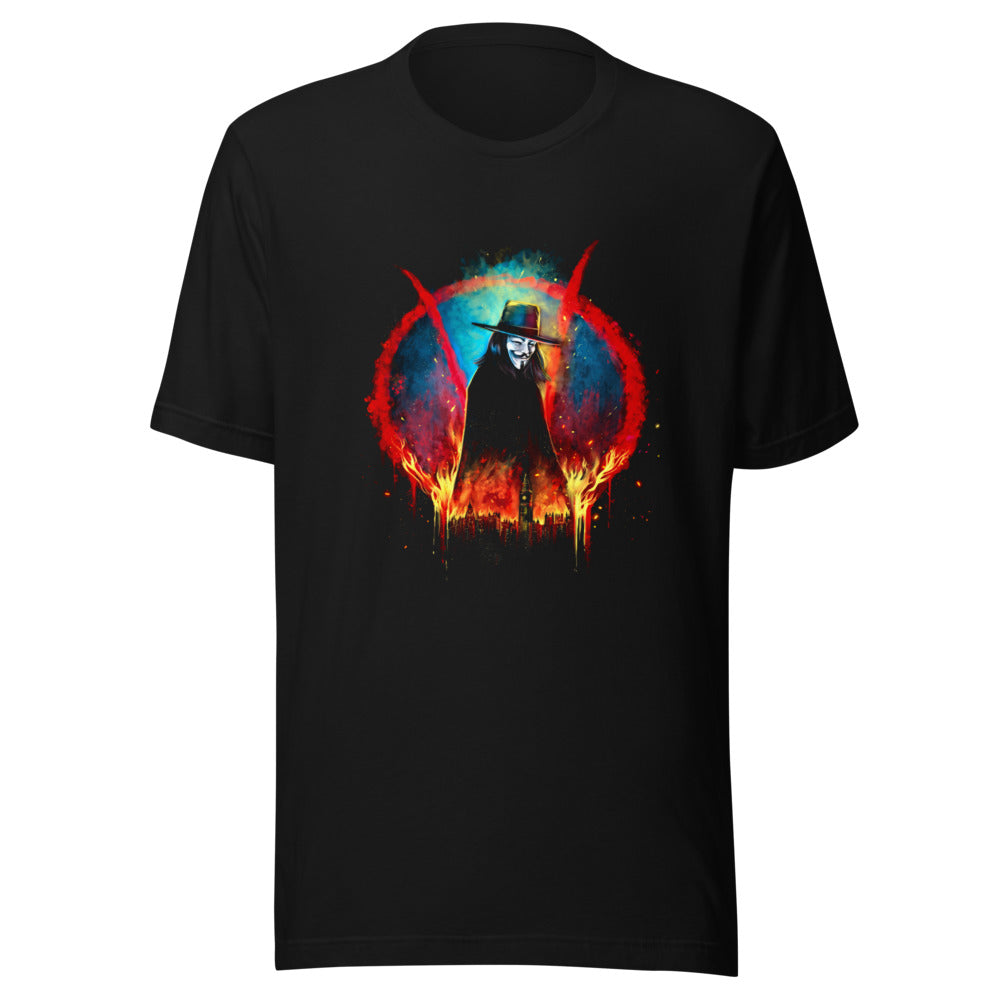Playera V For Vendetta Burning Big Ben Red V - Frente grande