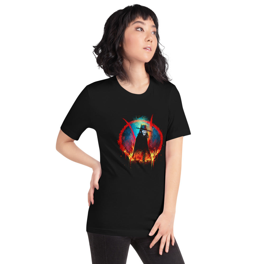 Playera V For Vendetta Burning Big Ben Red V - Modelo femenina