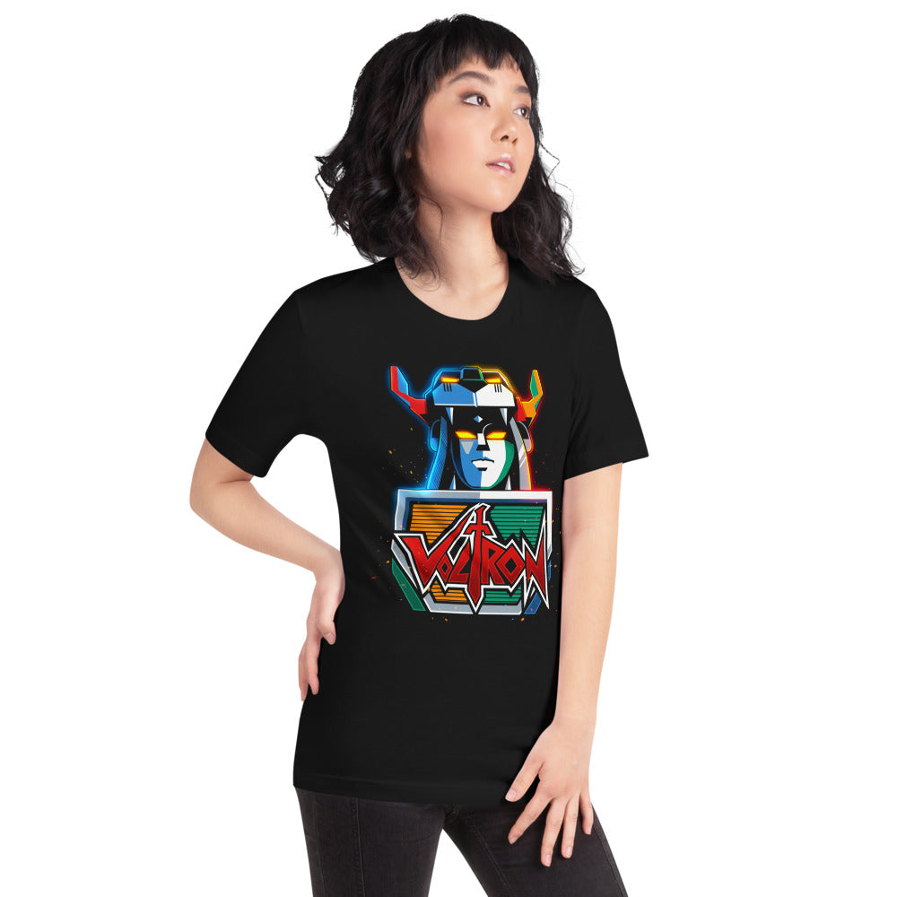 Playera Voltron Neon Robot Head Yellow Eyes - Modelo femenina