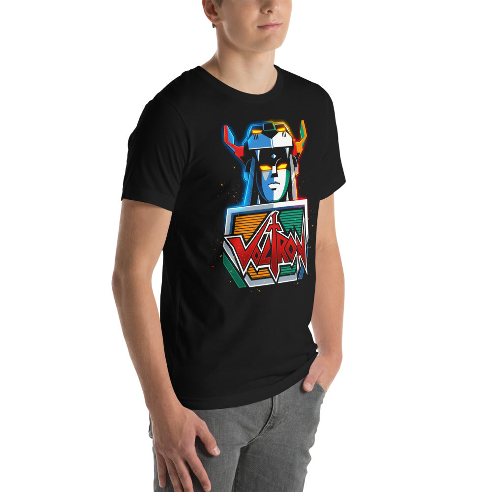 Playera Voltron Neon Robot Head Yellow Eyes - Modelo masculino lateral
