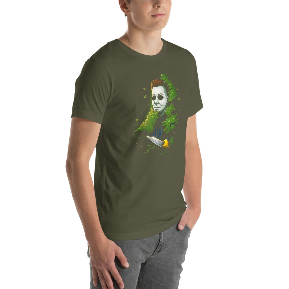 Playera Michael Myers Halloween Hedge - Modelo masculino lateral