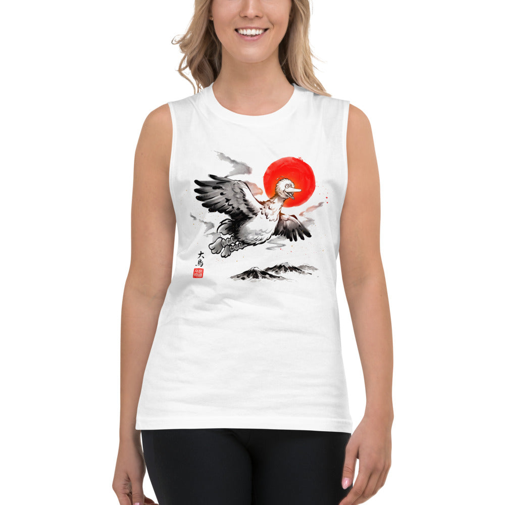 Sin Mangas Big Bird Ink Wash Flying Red Sun - Modelo femenina