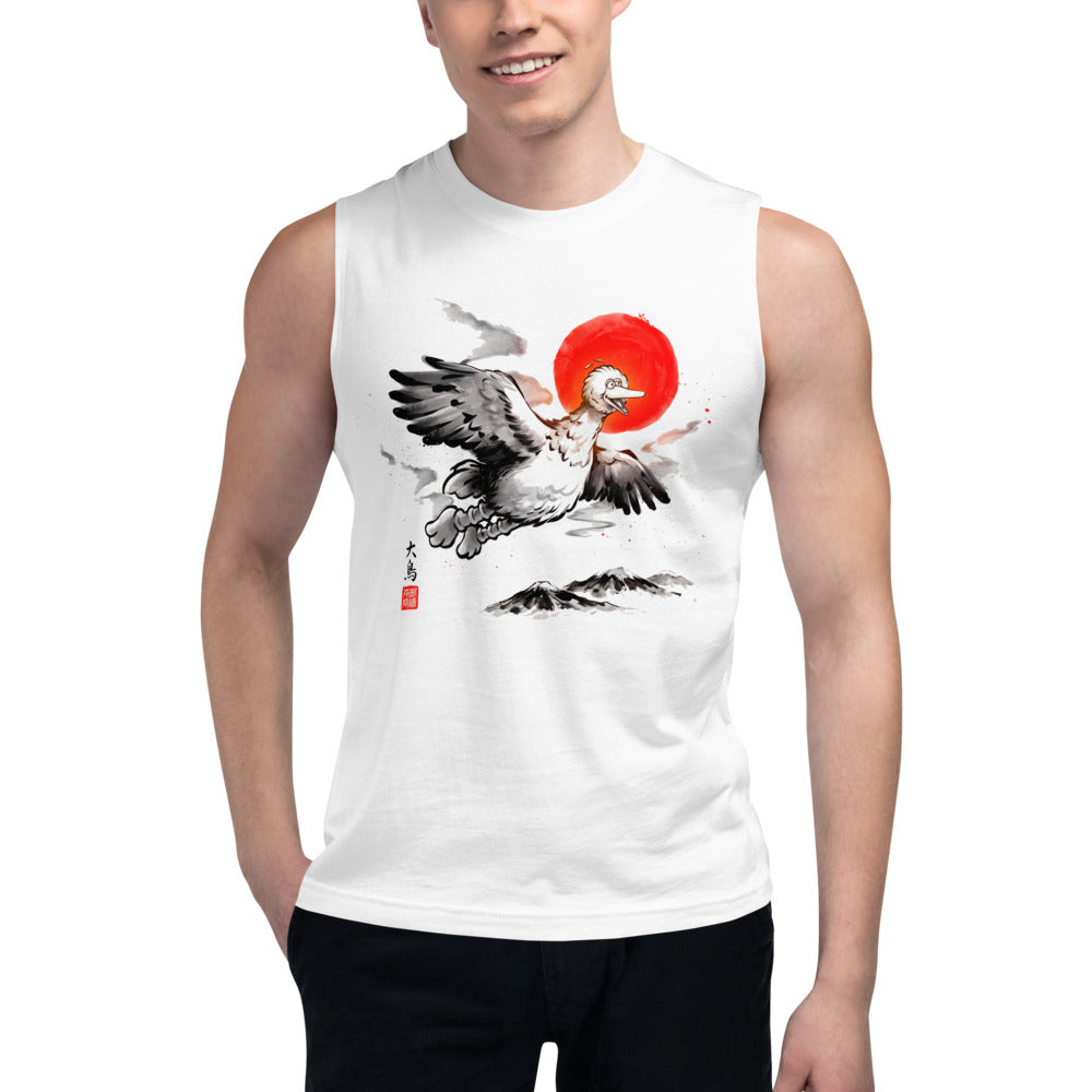 Sin Mangas Big Bird Ink Wash Flying Red Sun - Modelo masculino
