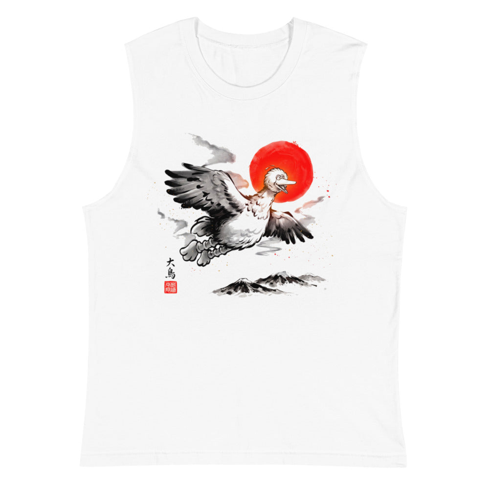 Sin Mangas Big Bird Ink Wash Flying Red Sun - Plano