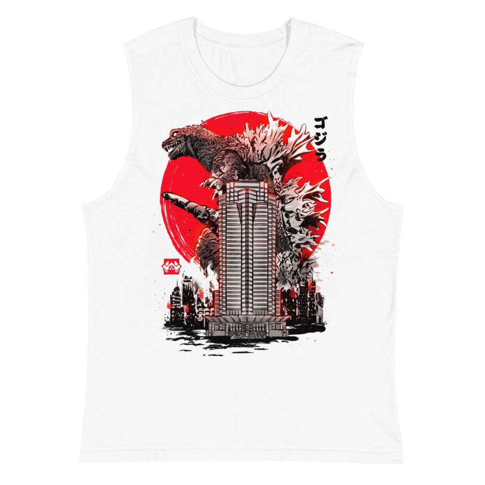 Sin Mangas Godzilla Sumi-e Red Sun Skyscraper - Plano