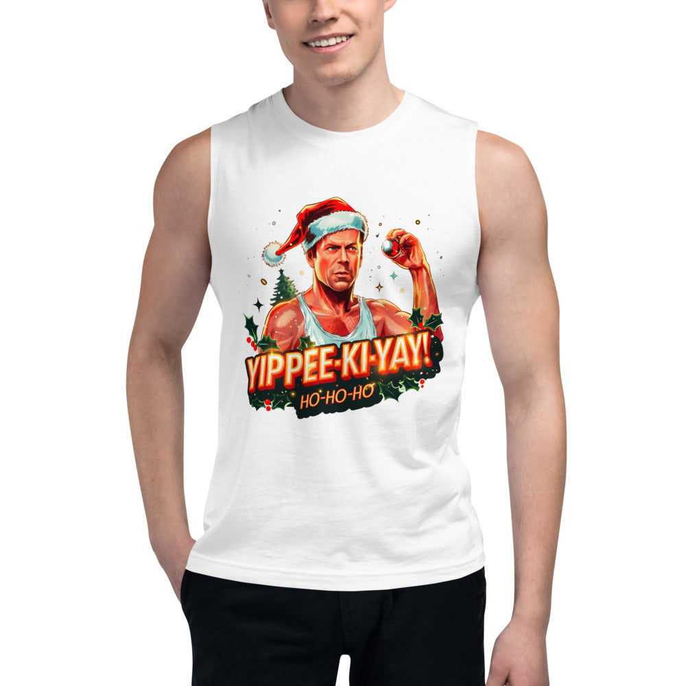 Sin Mangas Yippee Ki Yay Ho Ho Ho Santa Hat - Modelo masculino