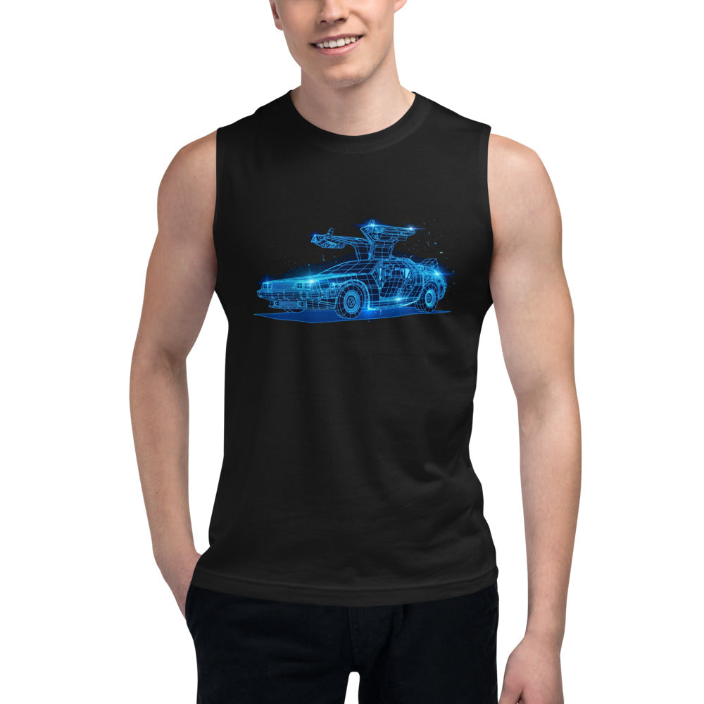 Sin Mangas Back To The Future DeLorean Neon Wireframe - Modelo masculino