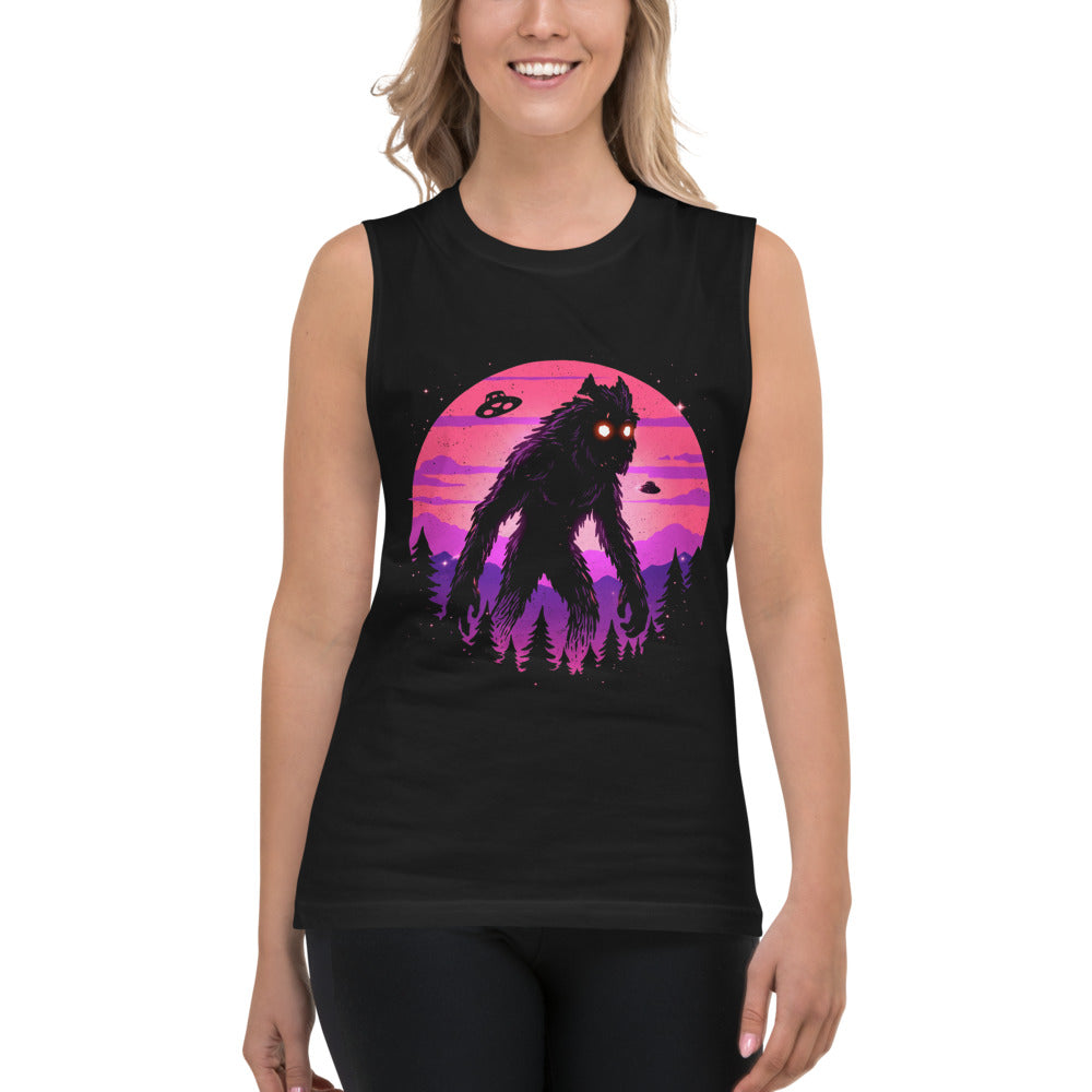 Sin Mangas Bigfoot UFO Retro Sunset - Modelo femenina