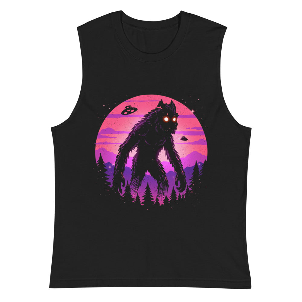 Sin Mangas Bigfoot UFO Retro Sunset - Plano